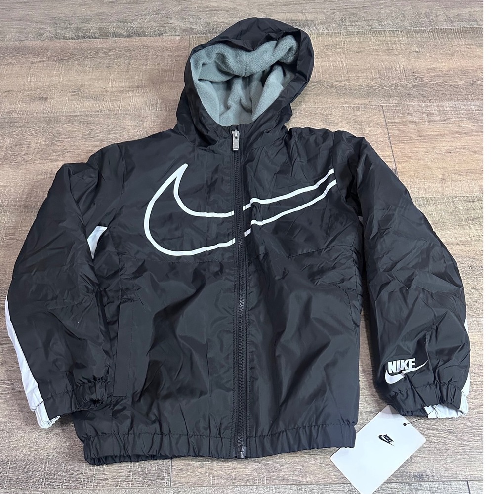 Nike Boys Windrunner Fleece Lined Jacket Black/White Size 7 Large NWT